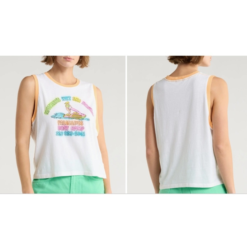MOTHER The Strong‎ and Silent Type Tank Size S White Wet Ski Graphic Ringer NWT